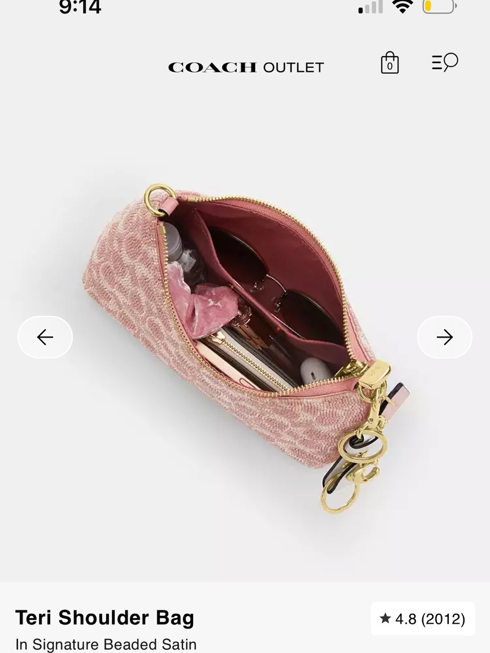 Coach Beaded Teri Light Pink Signature Satin Shoulder Bag - Picture 8 of 10